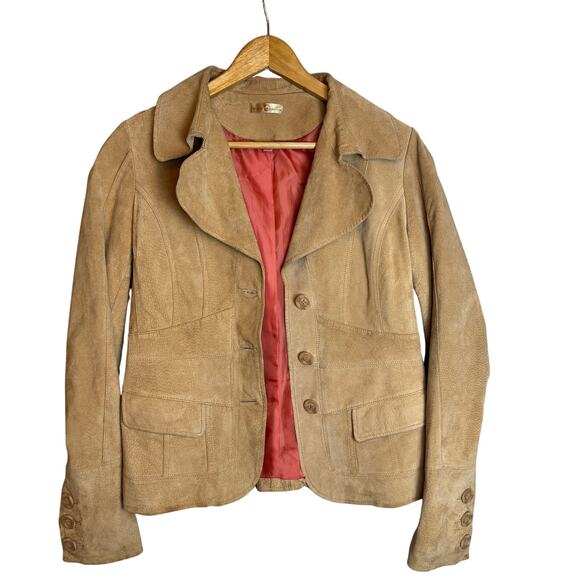 Wilson’s Suede Leather Jacket Women’s Medium Tan Camel Boho Hippie Coat Blazer - Picture 1 of 13